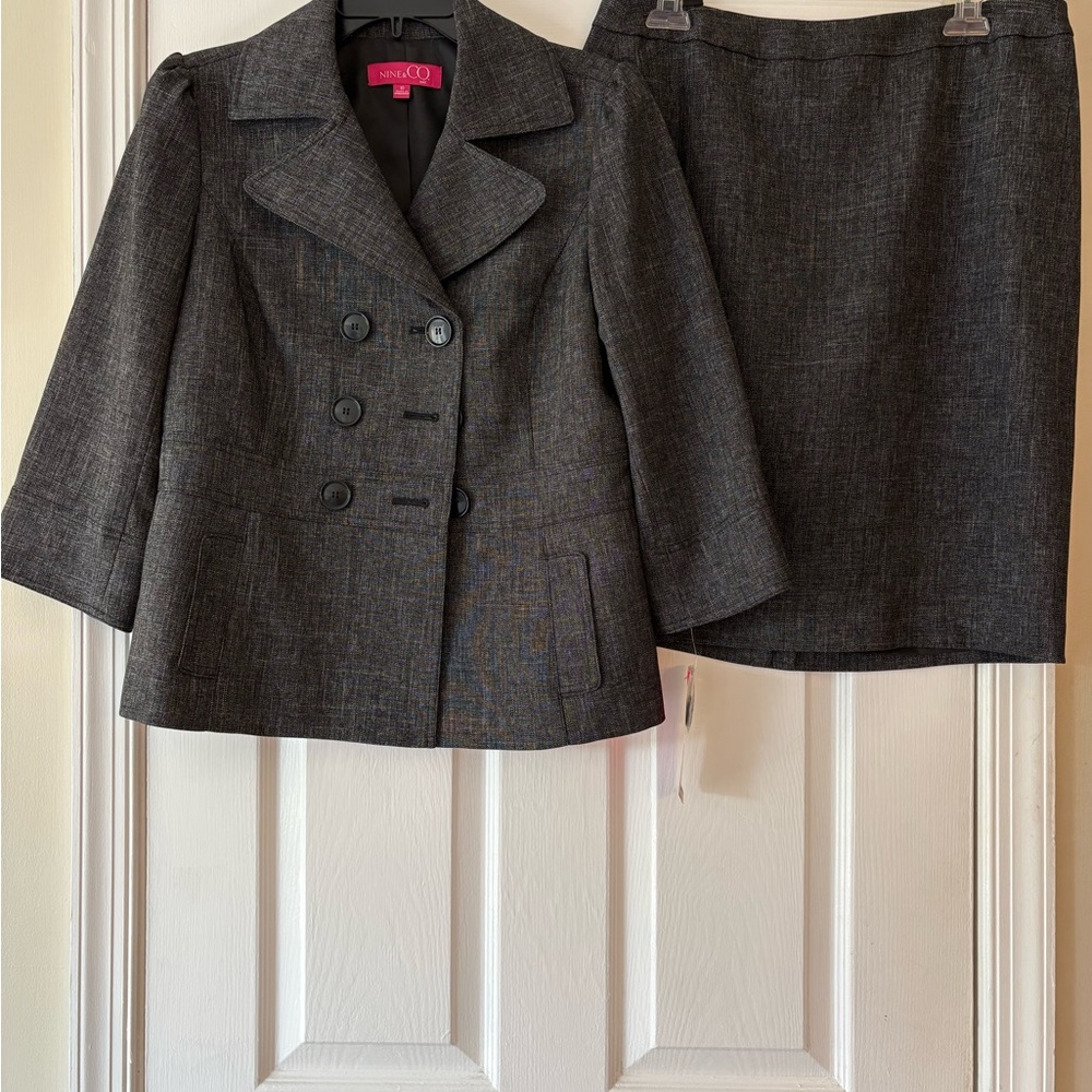 Nine & Co.Charcoal Double-Breasted Blazer and Skirt